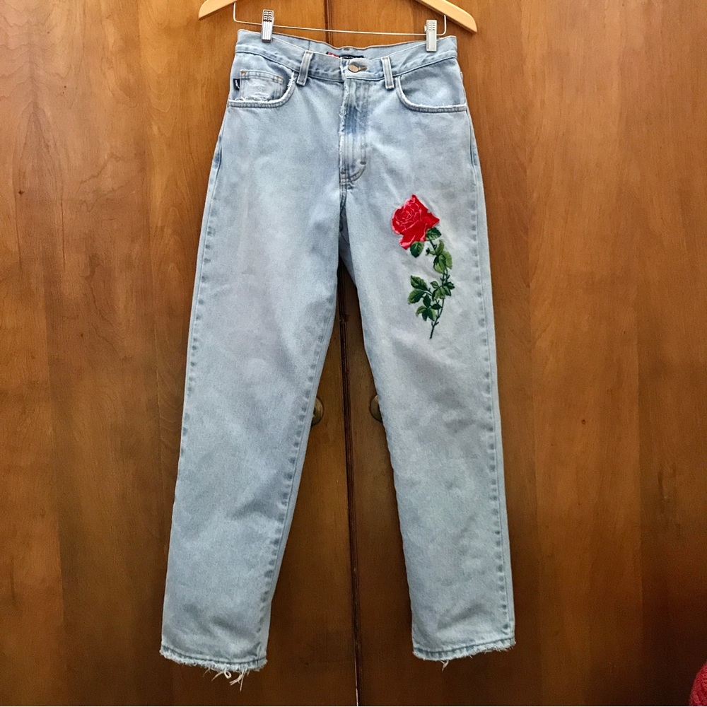 Vintage High Waist Bongo Rose Flower Jeans